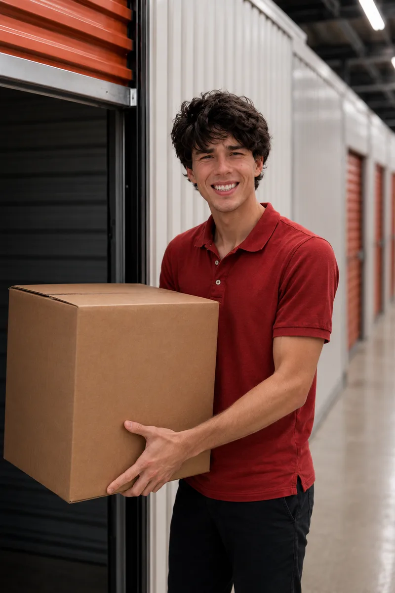 Box Dawgs crew member carrying a packed box